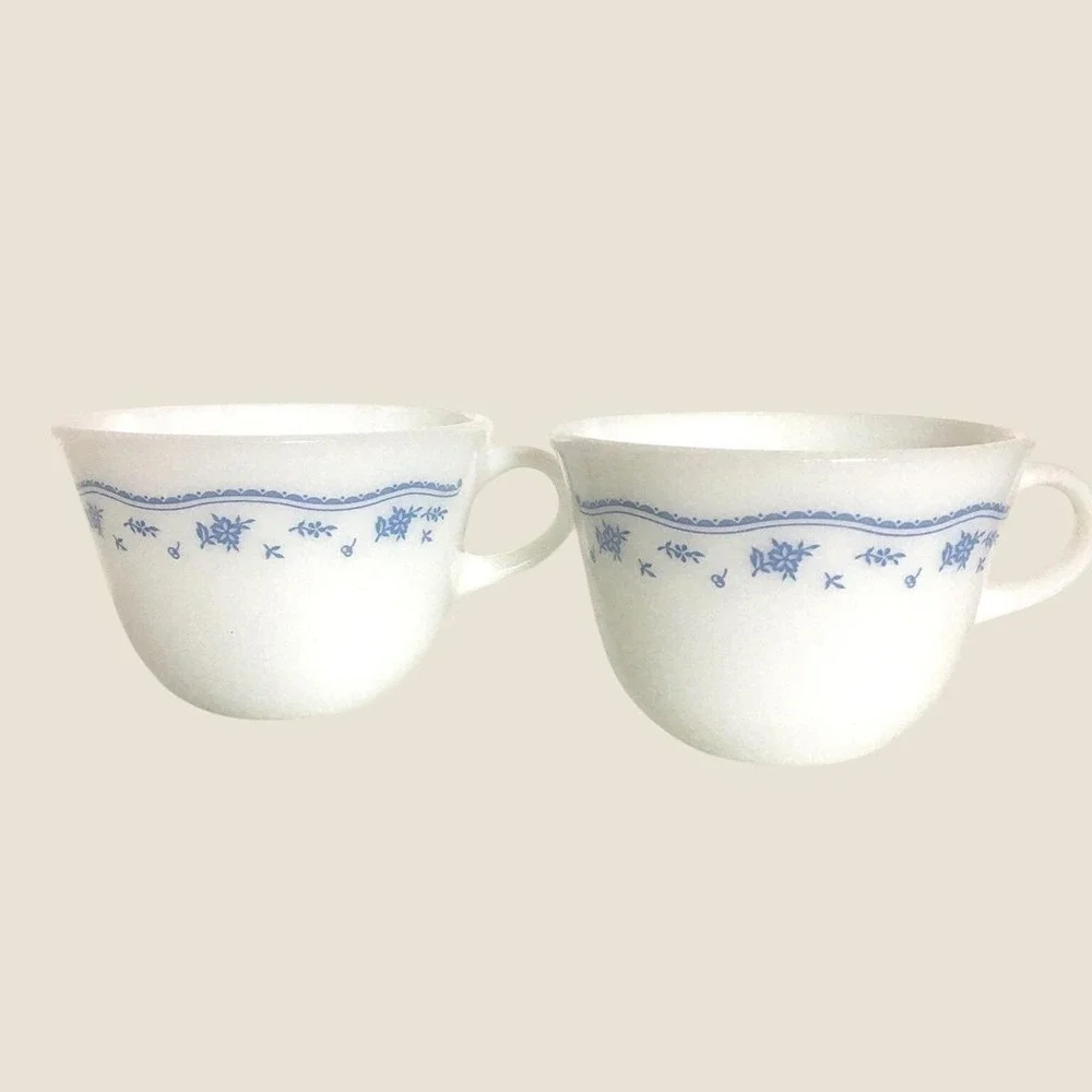 Pyrex Morning Glory Floral Tea Cup Set OS White Blue